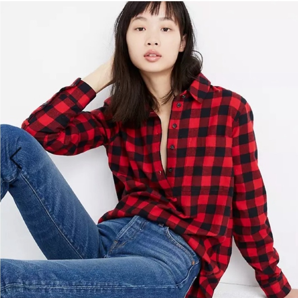 Madewell Buffalo Plaid half zip pullover